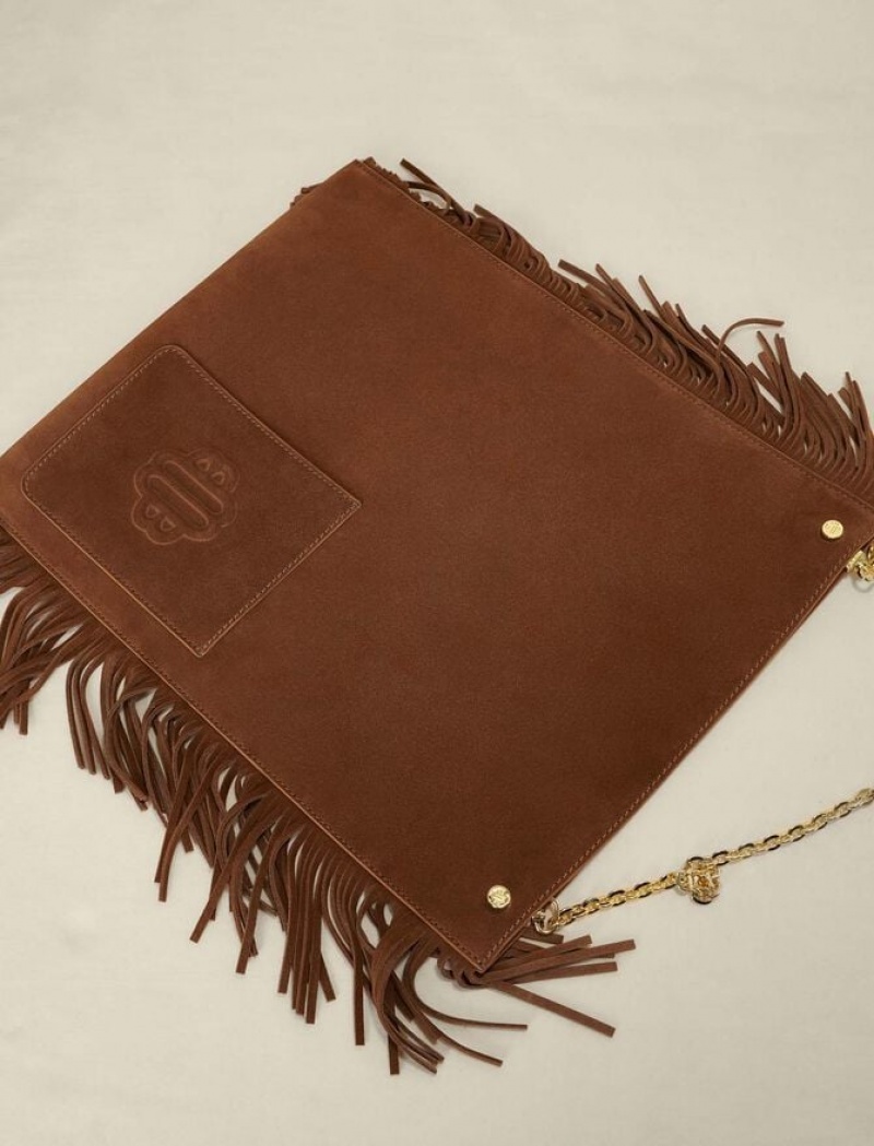 Maje Suede Fringed Tassen Dames Bruin | VKULEBH-78